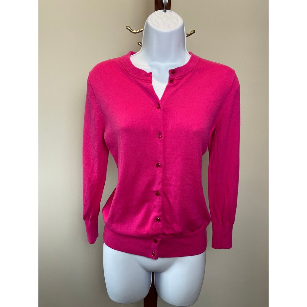 J.Crew Clare Cardigan Pink Size M 100% Cotton Crew Neck Button Front